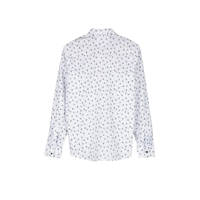 Moda Gömlek Yaka Geometrik Uzun Kol Desenli Slim Fit Erkek Erkek Gömlek