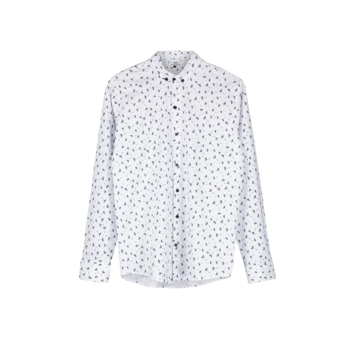 Moda Gömlek Yaka Geometrik Uzun Kol Desenli Slim Fit Erkek Erkek Gömlek