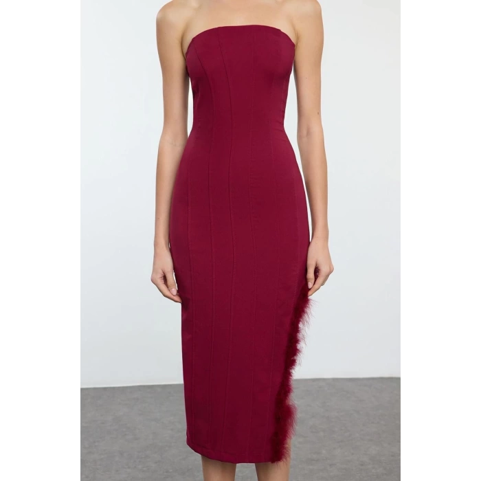 Women Fashion Stylish Midi Length Strapless Fitted Bodycon Otris Woven Dress