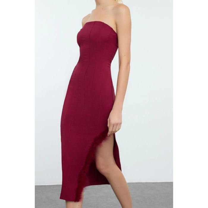 Women Fashion Stylish Midi Length Strapless Fitted Bodycon Otris Woven Dress