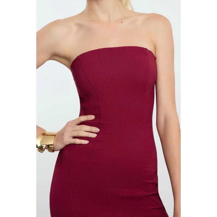 Women Fashion Stylish Midi Length Strapless Fitted Bodycon Otris Woven Dress