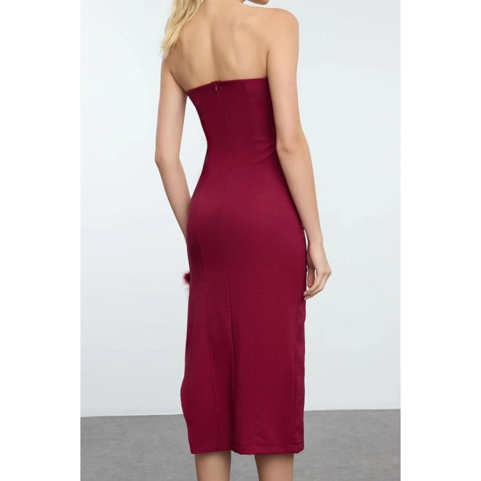 Women Fashion Stylish Midi Length Strapless Fitted Bodycon Otris Woven Dress