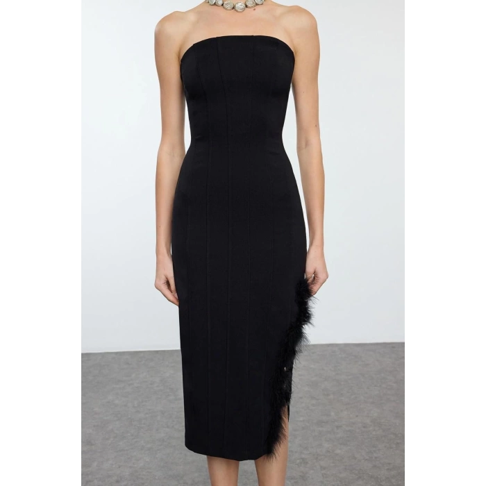 Women Fashion Stylish Midi Length Strapless Fitted Bodycon Otris Woven Dress