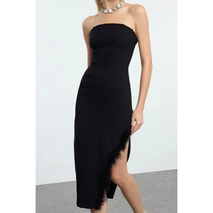 Women Fashion Stylish Midi Length Strapless Fitted Bodycon Otris Woven Dress