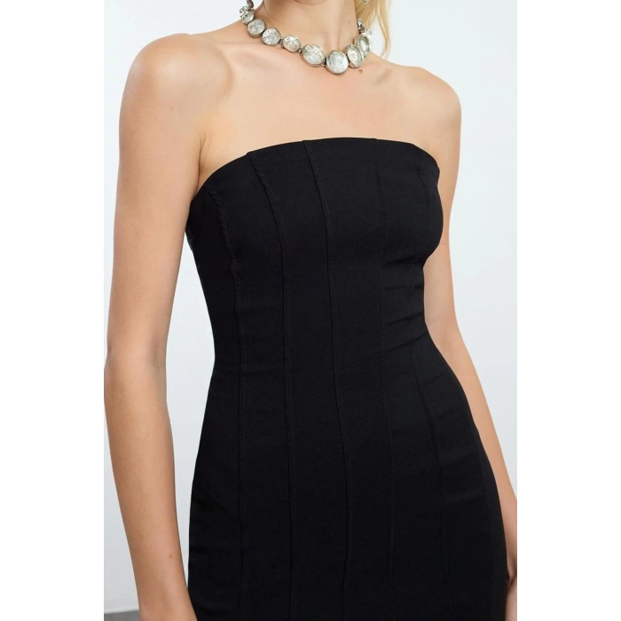 Women Fashion Stylish Midi Length Strapless Fitted Bodycon Otris Woven Dress