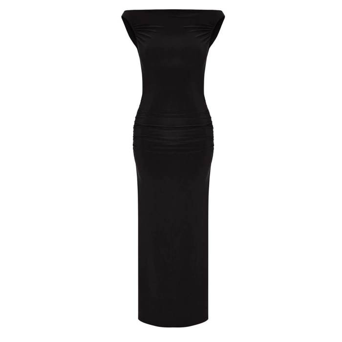 Women Fashion Stylish Midi Length Carmen Collar Fitted Dress