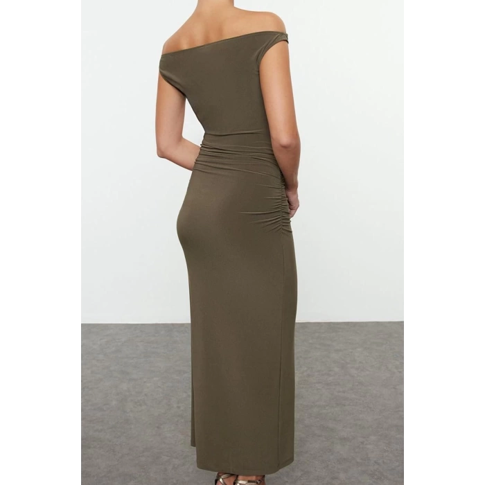 Women Fashion Stylish Midi Length Carmen Collar Fitted Dress