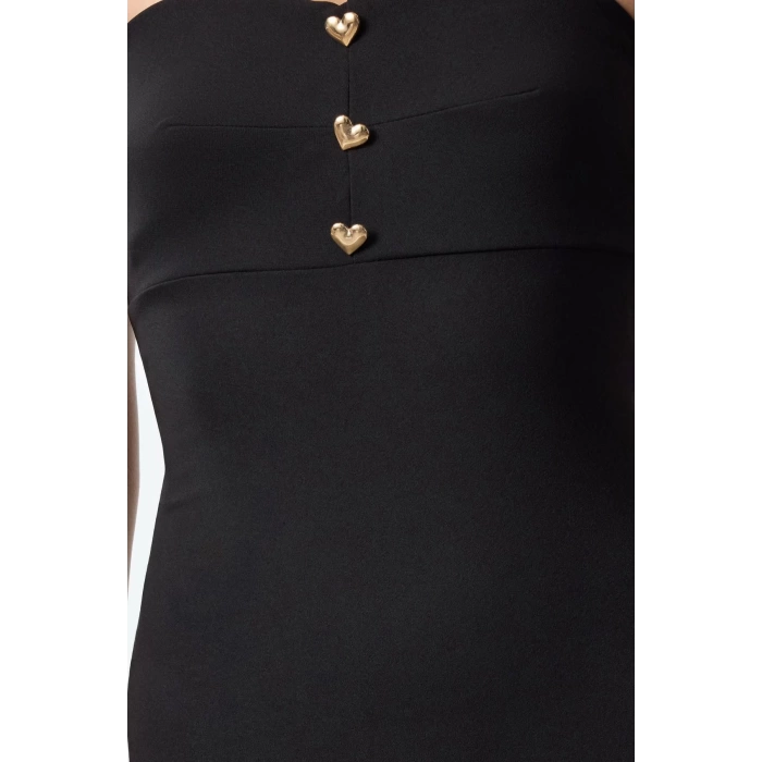 Kadın Moda Şık Mini Boy Straplez Fitted Vücuda Oturan Aksesuar Detaylı Dokuma Kısa Elbise