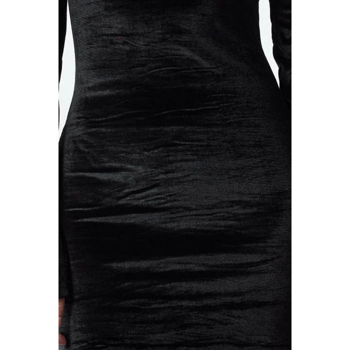Women Fashion Stylish Mini Length Asymmetrical Neck Fitted Bodycon Velvet Knitted Short Dress