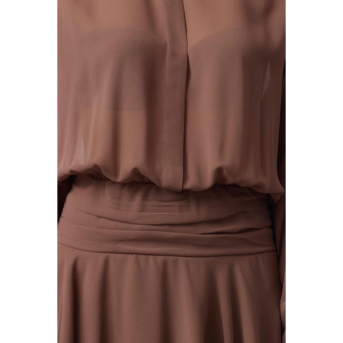 Women Fashion Stylish Mini Length Shirt Collar Fitted A-Line Ruffle Detailed Chiffon Woven Short Dress
