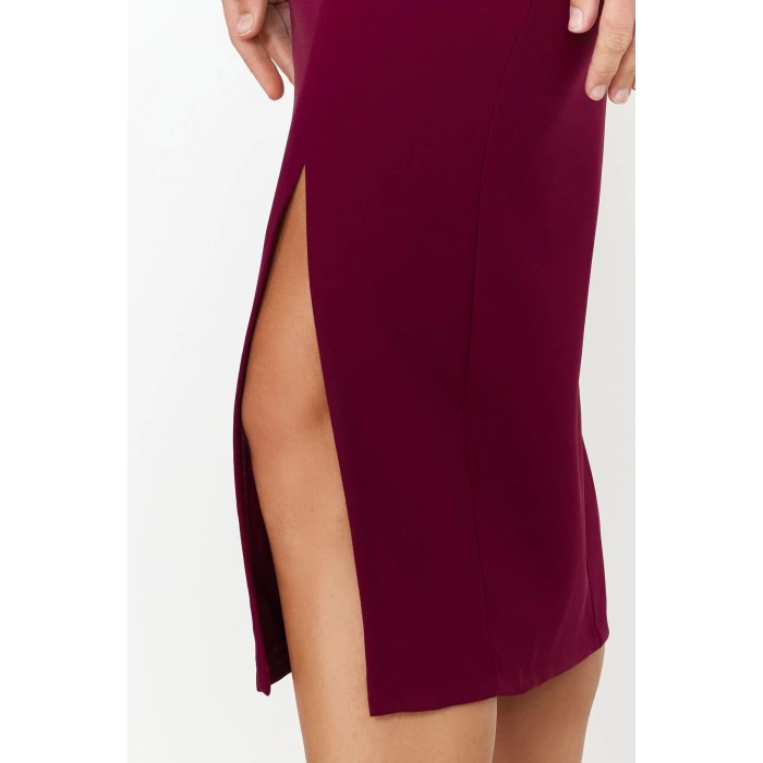 Women Fashion Chic Midi Length Crew Neck Fitted Window Cut Out Detailed Woven Dress