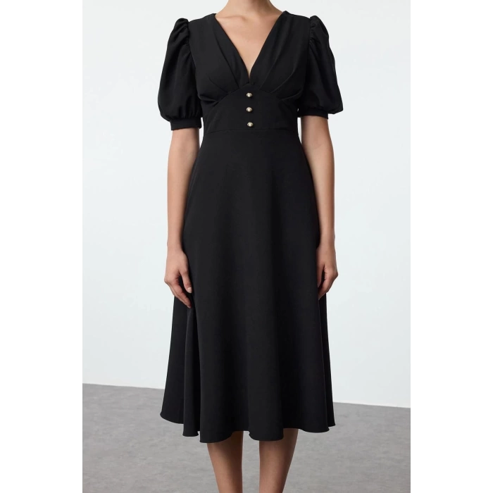 Women Fashion Stylish Midi Length V Neck Fitted Dress