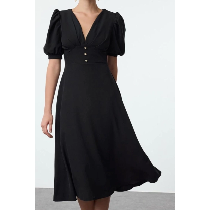 Women Fashion Stylish Midi Length V Neck Fitted Dress