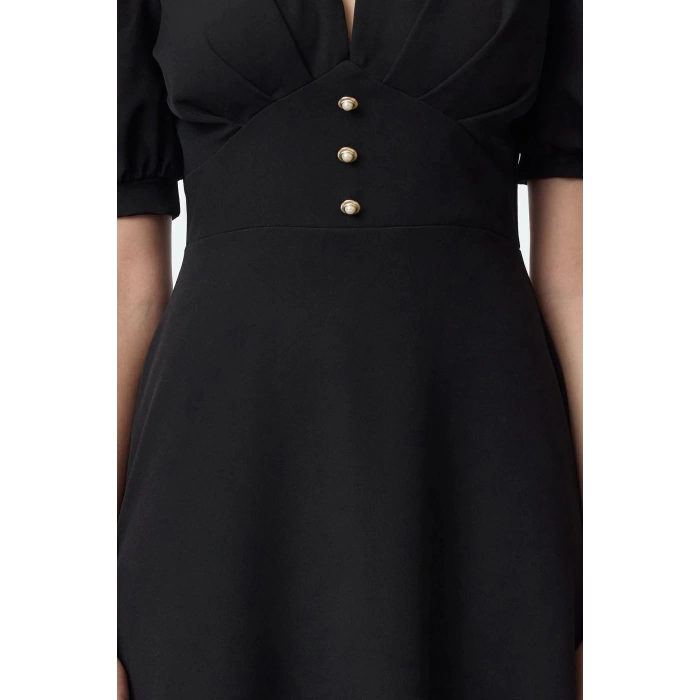 Women Fashion Stylish Midi Length V Neck Fitted Dress