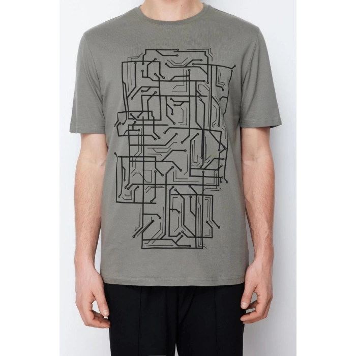 Yeni Sezon Slim %100 Pamuk Bisiklet Yaka Kısa Kol Baskılı Desenli Günlük Dokuma T-Shirt