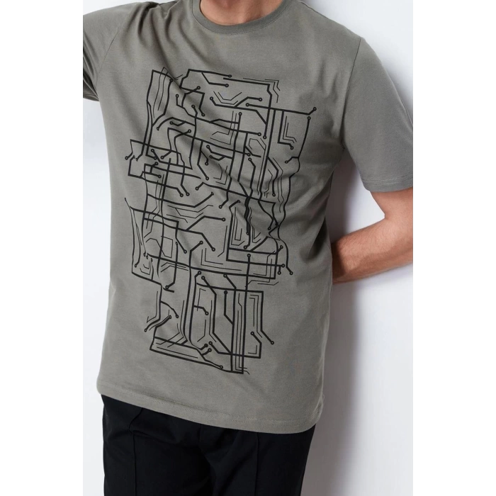 Yeni Sezon Slim %100 Pamuk Bisiklet Yaka Kısa Kol Baskılı Desenli Günlük Dokuma T-Shirt