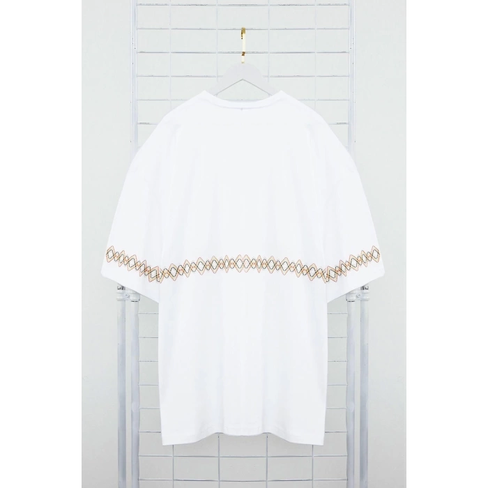 New Season Oversize Cotton Crew Neck Short Sleeve Ethnic Patterned Casual Plus Size T-Shirt