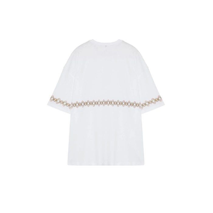 New Season Oversize Cotton Crew Neck Short Sleeve Ethnic Patterned Casual Plus Size T-Shirt