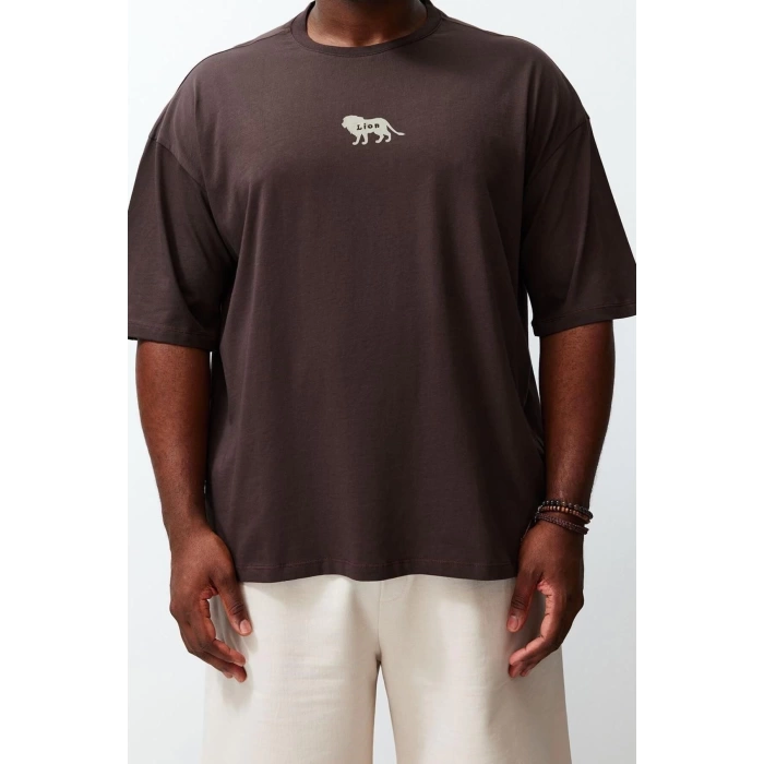 Yeni Sezon Oversize Pamuklu Bisiklet Yaka Kısa Kol Hayvan Desenli Desenli Günlük Büyük Beden T-Shirt