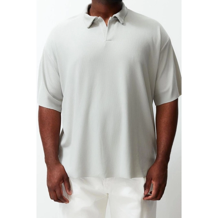 New Season Oversize Polyester Polo Collar Short Sleeve Textured Patterned Casual Plus Size T-Shirt