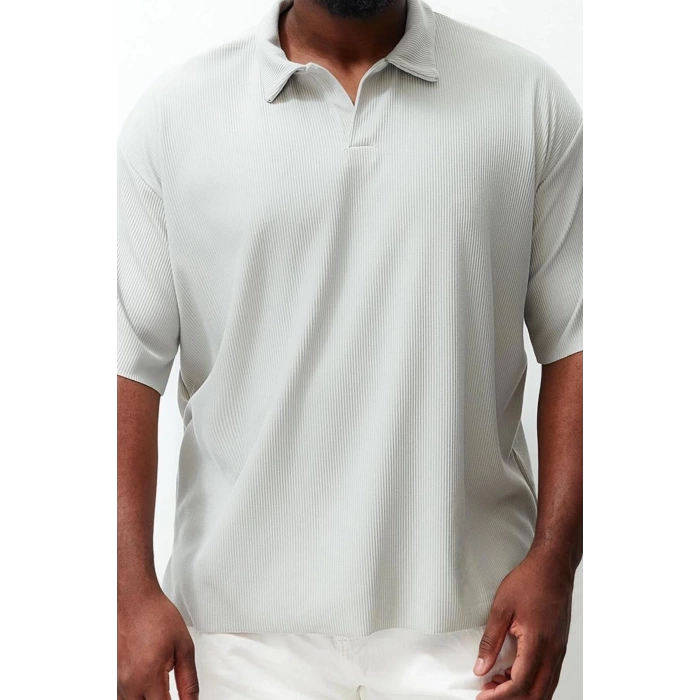 New Season Oversize Polyester Polo Collar Short Sleeve Textured Patterned Casual Plus Size T-Shirt