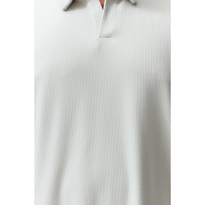 New Season Oversize Polyester Polo Collar Short Sleeve Textured Patterned Casual Plus Size T-Shirt