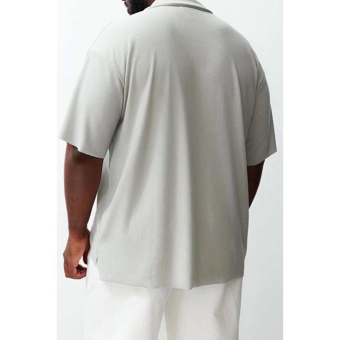 New Season Oversize Polyester Polo Collar Short Sleeve Textured Patterned Casual Plus Size T-Shirt