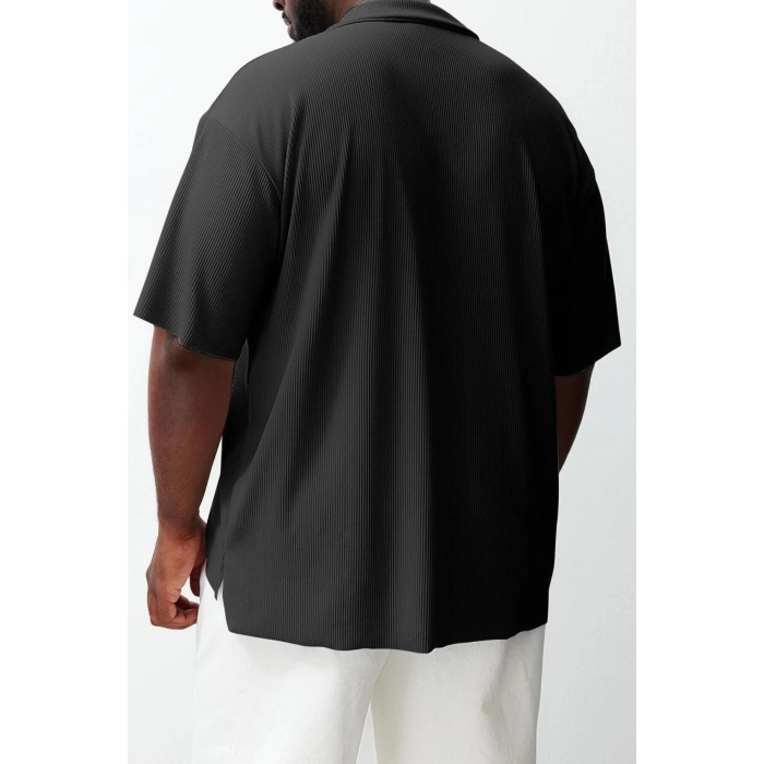 New Season Oversize Polyester Polo Collar Short Sleeve Textured Patterned Casual Plus Size T-Shirt