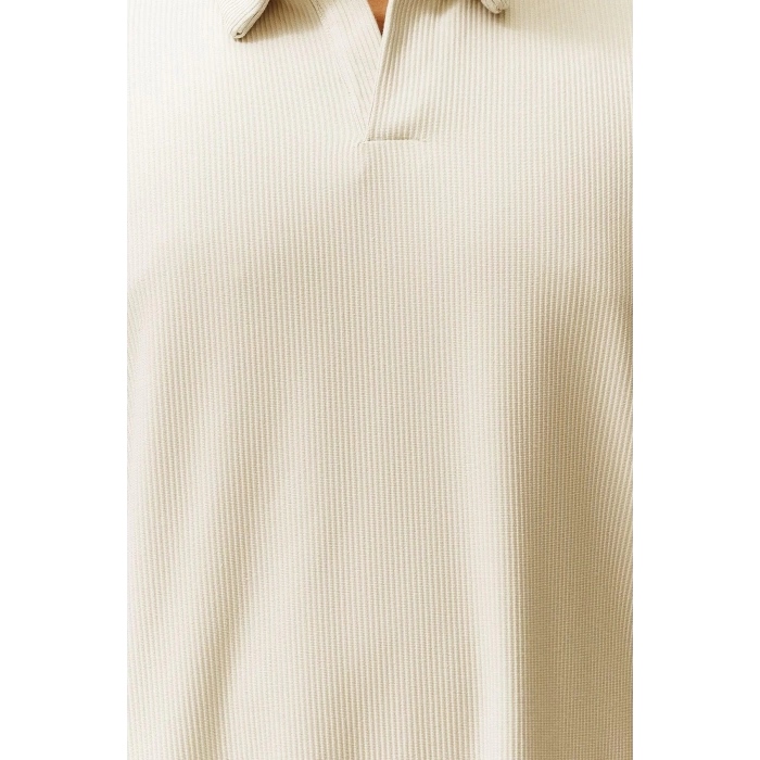 New Season Oversize Polyester Polo Collar Short Sleeve Textured Patterned Casual Plus Size T-Shirt