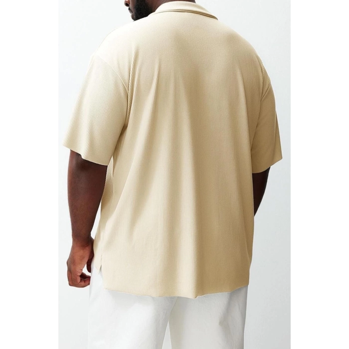 New Season Oversize Polyester Polo Collar Short Sleeve Textured Patterned Casual Plus Size T-Shirt