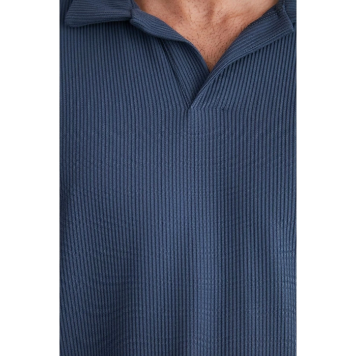 New Season Oversize Polyester Polo Collar Short Sleeve Textured Patterned Casual Plus Size T-Shirt