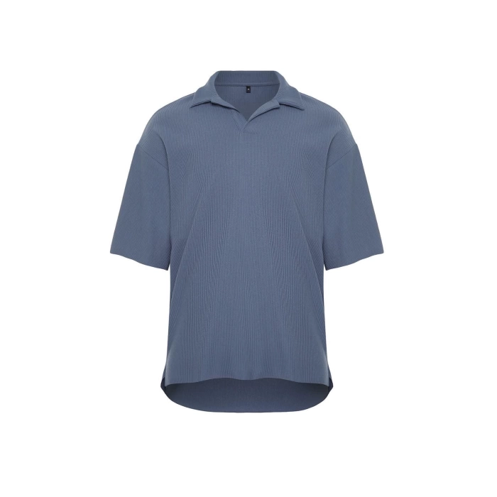 New Season Oversize Polyester Polo Collar Short Sleeve Textured Patterned Casual Plus Size T-Shirt