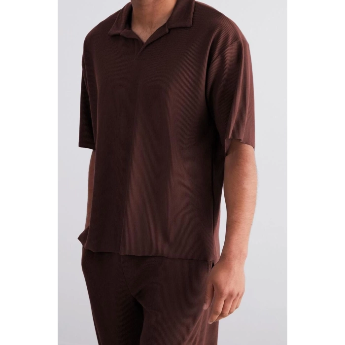 New Season Oversize Polyester Polo Collar Short Sleeve Textured Patterned Casual Plus Size T-Shirt