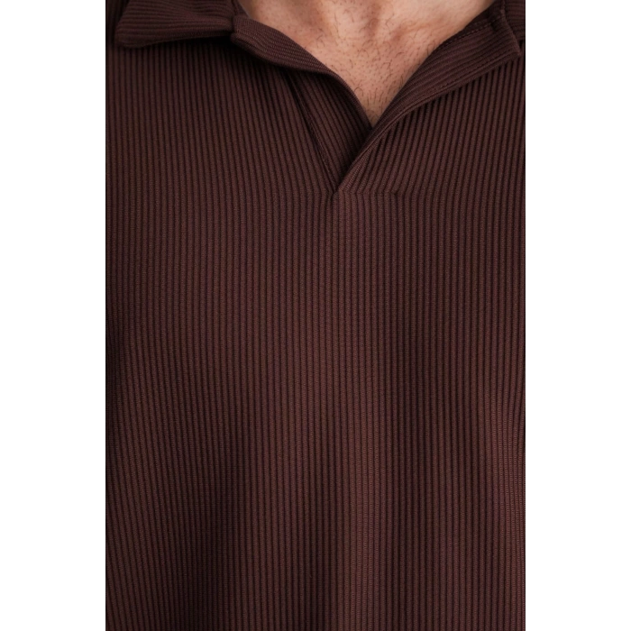 New Season Oversize Polyester Polo Collar Short Sleeve Textured Patterned Casual Plus Size T-Shirt