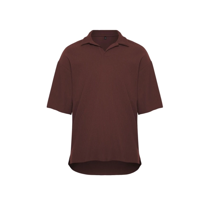New Season Oversize Polyester Polo Collar Short Sleeve Textured Patterned Casual Plus Size T-Shirt