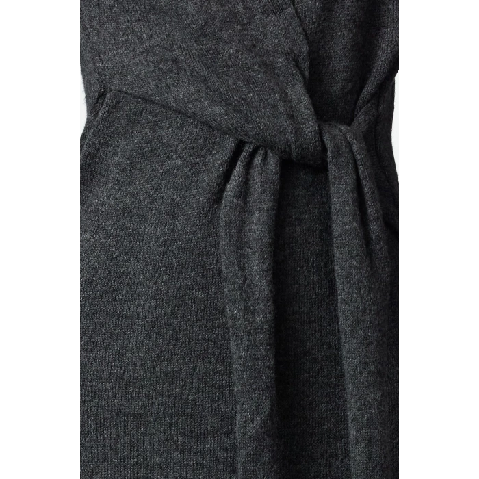Women Fashion Stylish Midi Length Double Breasted Soft Texture Knitwear Collar Tie Dress