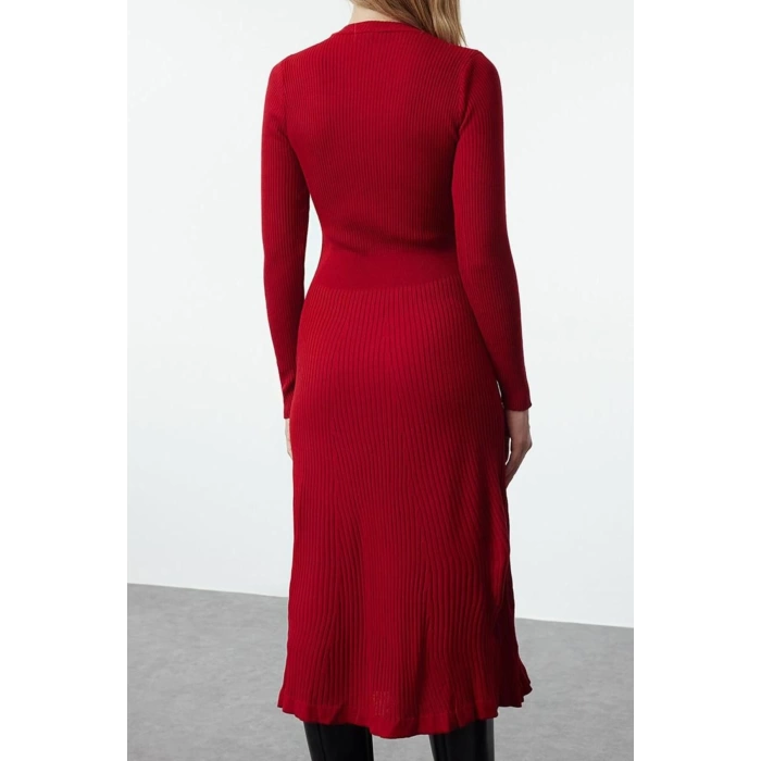 Women Fashion Stylish Midi Length Crew Neck Slim Knitted Dress