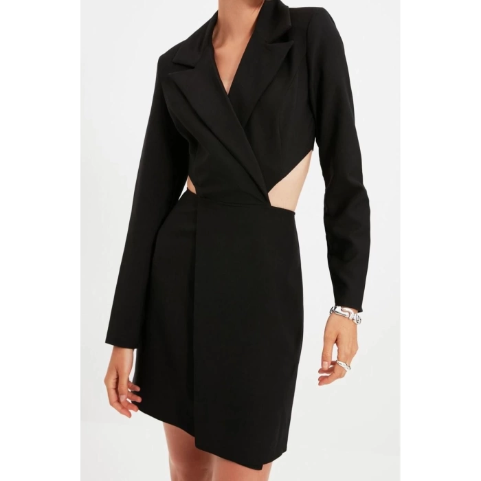 Women Fashion Stylish Mini Length Jacket Collar Fitted Woven Cut-Out Detail Jacket Dress