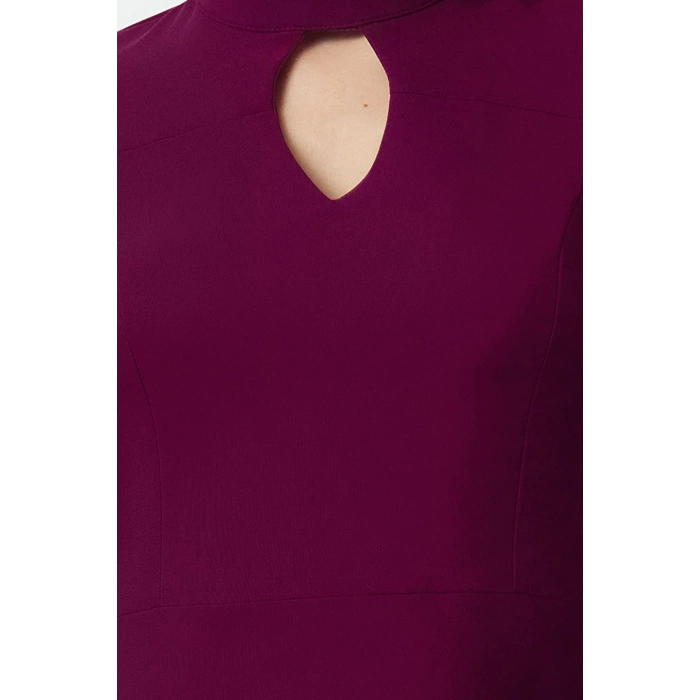 Kadın Moda Şık Mini Boy Dik Yaka Regular Dokuma Yaka Detaylı Dokuma Elbise