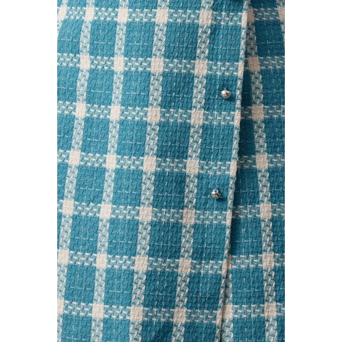 Women Fashion Stylish Mini Length Square Collar Regular Plaid Checked Woven Dress
