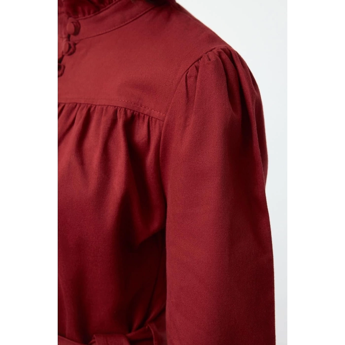 Women Fashion Stylish Mini Length Stand Collar Regular Plain Woven Dress