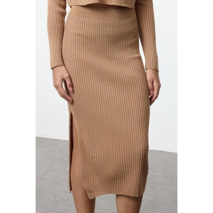 Womens Fashion Stylish Wide Leg Crop Length Long Sleeve Crop Basic Skirted Knitwear Bottom-Top Set