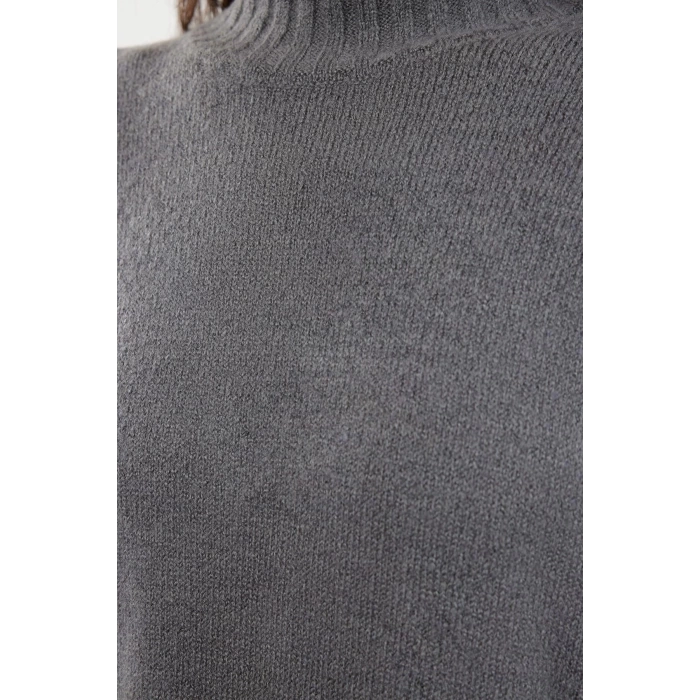Kadın Moda Şık Midi Boy Dik Yaka Oversize Triko Geniş Kalıp Yumuşak Dokulu Elbise