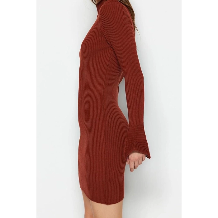 Women Fashion Stylish Mini Length Stand Collar Slim Knitwear Basic Dress