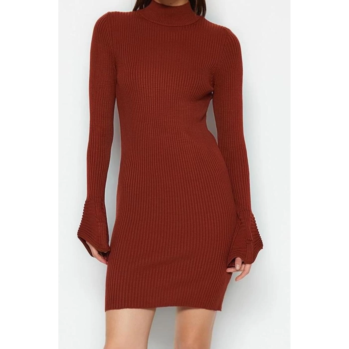 Women Fashion Stylish Mini Length Stand Collar Slim Knitwear Basic Dress