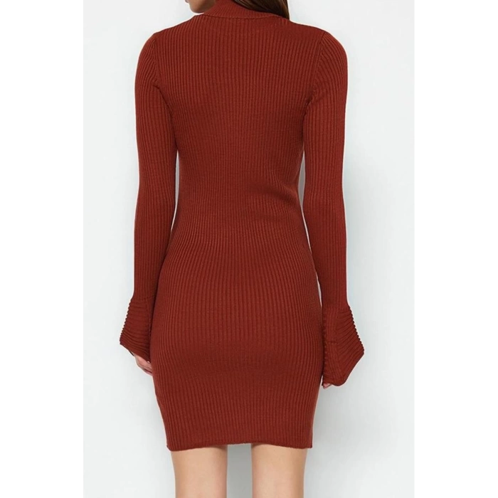 Women Fashion Stylish Mini Length Stand Collar Slim Knitwear Basic Dress