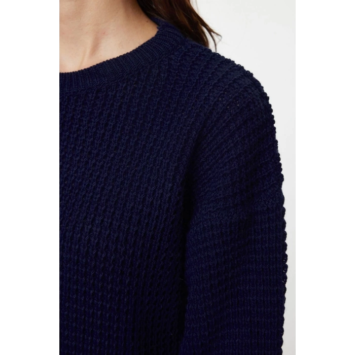 Women Fashion Stylish Crew Neck Low Sleeve Crop Wide Fit Knitwear Sweater
