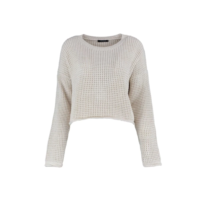 Women Fashion Stylish Crew Neck Low Sleeve Crop Wide Fit Knitwear Sweater