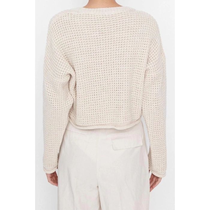Women Fashion Stylish Crew Neck Low Sleeve Crop Wide Fit Knitwear Sweater