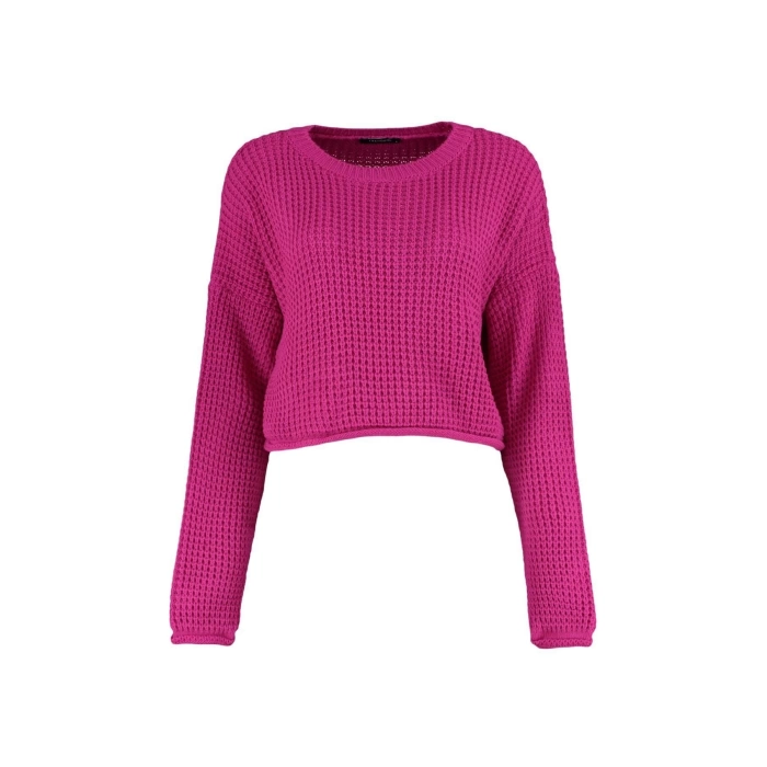 Women Fashion Stylish Crew Neck Low Sleeve Crop Wide Fit Knitwear Sweater